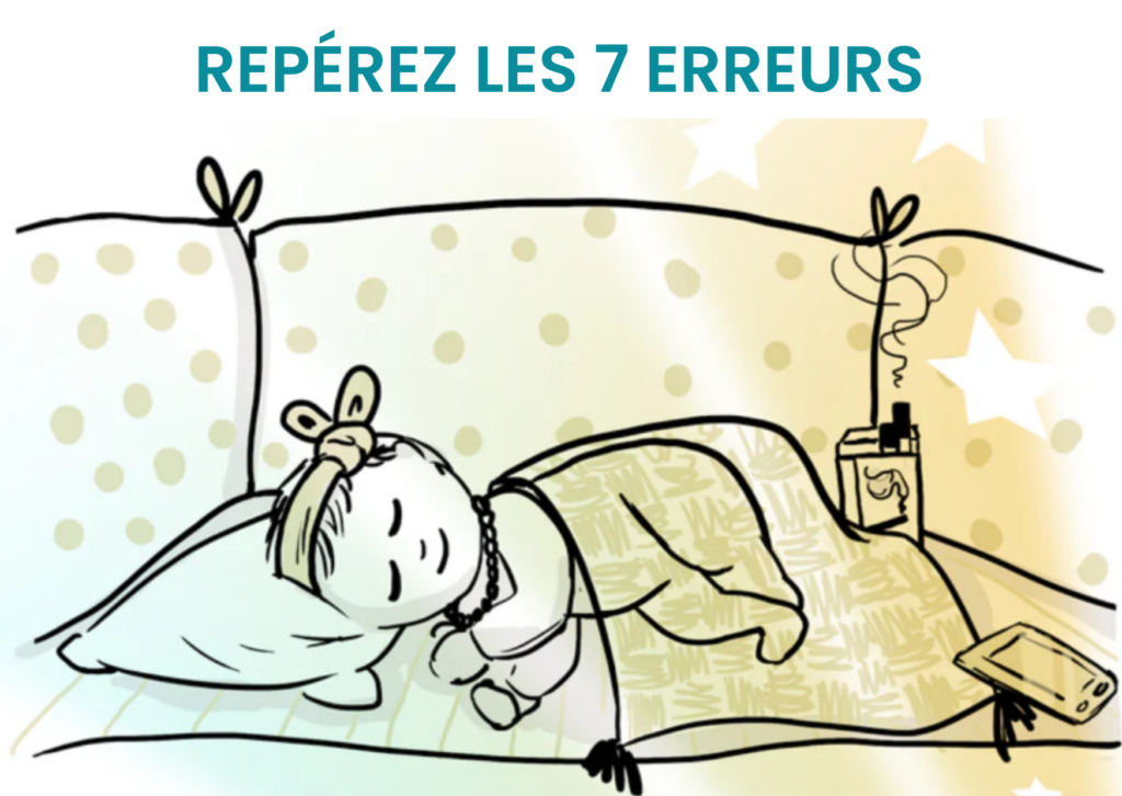 Jeu des 7 erreurs sur l'environnement de sommeil du bébé, pour mieux accompagner le sommeil du jeune enfant